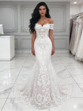 Trumpet Mermaid Lace Appliques Off The Shoulder Wedding Dress