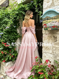 Pink Off The Shoulder Tulle A Line Ruffles Prom Dress