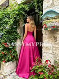 Fuchsia Satin A Line Spaghetti Straps Prom Dress