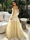 Long Sleeve Yellow Off The Shoulder A Line Prom Dress