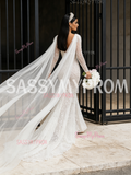 Trumpet Mermaid Pearls Cape Lace V Neck Long Sleeves Wedding Dress