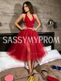 Red Halter Tulle Cut Out Two Piece Homecoming Dress