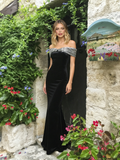 Trumpet Mermaid Sequin Velvet Off The Shoulder Prom Dress