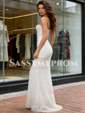 Pearls Strapless White Trumpet Mermaid Satin Wedding Dress