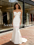 Bow Trumpet Mermaid Satin Sleeveless Wedding Dress