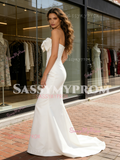 Bow Trumpet Mermaid Satin Sleeveless Wedding Dress