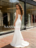 Bow Trumpet Mermaid Satin Sleeveless Wedding Dress