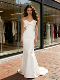 Bow Trumpet Mermaid Satin Sleeveless Wedding Dress