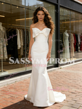 Bow Trumpet Mermaid Satin Sleeveless Wedding Dress