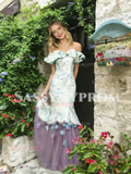 Green Lilac Tulle Floral Trumpet Mermaid Prom Dress