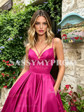Fuchsia Satin A Line Spaghetti Straps Prom Dress