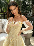 Long Sleeve Yellow Off The Shoulder A Line Prom Dress