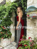Strapless Sequin Silver Burgundy Trumpet Mermaid Prom Dress