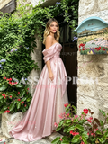 Pink Off The Shoulder Tulle A Line Ruffles Prom Dress