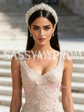 Tulle Pink Appliques Light Green A Line Prom Dress