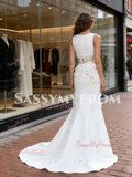 Scoop Trumpet Mermaid Satin Sheer Flower Wedding Dress