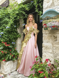 Off The Shoulder Pink Tulle A Line Beading Prom Dress
