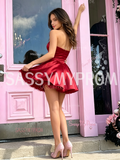 Red Sweetheart Short Mini Satin Homecoming Dress