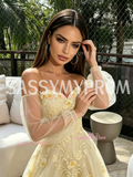 Long Sleeve Yellow Off The Shoulder A Line Prom Dress