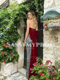 Strapless Sequin Silver Burgundy Trumpet Mermaid Prom Dress