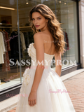 Satin A Line Tulle Strapless Flower Wedding Dress