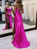 Fuchsia Mermaid Long Prom Dress with High Slit