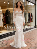 Off The Shoulder Trumpet Lace Tulle Long Sleeve Wedding Dress
