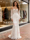Off The Shoulder Trumpet Lace Tulle Long Sleeve Wedding Dress