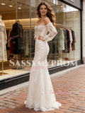 Off The Shoulder Trumpet Lace Tulle Long Sleeve Wedding Dress