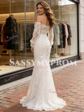 Off The Shoulder Trumpet Lace Tulle Long Sleeve Wedding Dress