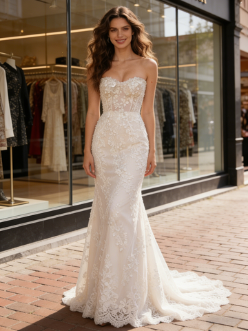 Sweetheart Trumpet Mermaid Lace Tulle Wedding Dress