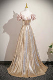 Off The Shoulder Sequins Gold Trumpet Mermaid Prom Dress