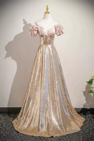 Off The Shoulder Sequins Gold Trumpet Mermaid Prom Dress