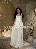 Satin & Chiffon A Line Strapless White Wedding Dress