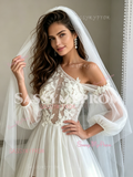 Long Sleeve Appliques Tulle One Shoulder Wedding Dress