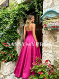 Fuchsia Satin A Line Spaghetti Straps Prom Dress