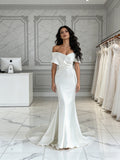 Trumpet Mermaid Satin White Off The Shoulder Wedding Dress
