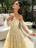 Long Sleeve Yellow Off The Shoulder A Line Prom Dress