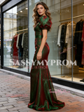 Short Sleeves Trumpet Mermaid 2 Colors Organza Prom Dress