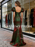 Short Sleeves Trumpet Mermaid 2 Colors Organza Prom Dress