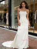 Strapless Bow Trumpet Mermaid Satin Wedding Dress