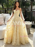 Long Sleeve Yellow Off The Shoulder A Line Prom Dress
