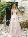 Pink Off The Shoulder Appliques Ruched A Line Prom Dress