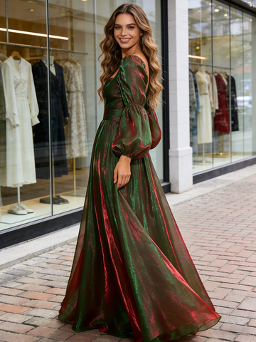 Long Sleeves 2 Colors Organza Green A Line Prom Dress Sassymyprom Long Sleeves 2 Colors Organza Green A Line Prom Dress Sassymyprom