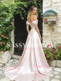 Pink Off The Shoulder Appliques Ruched A Line Prom Dress