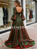 Long Sleeves 2 Colors Organza Green A Line Prom Dress