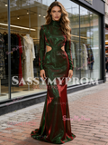 Long Sleeve Cut Out Organza Trumpet High Neck Mermaid Prom Dress