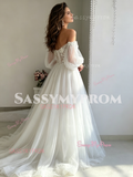 Long Sleeve Appliques Tulle One Shoulder Wedding Dress