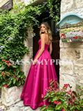 Fuchsia Satin A Line Spaghetti Straps Prom Dress