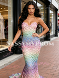Lace Rainbow Trumpet Mermaid Sweetheart Prom Dress